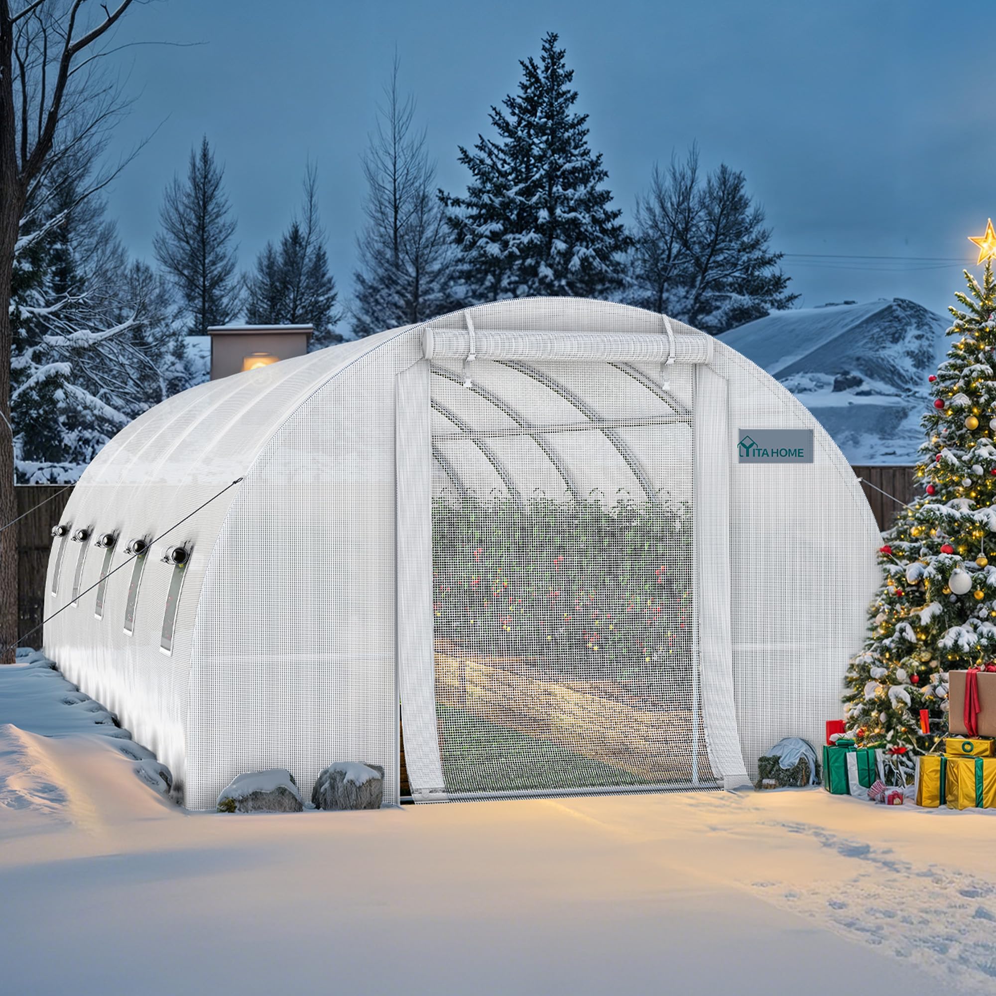 YITAHOME 26'x10'x6.5' Greenhouses Heavy Duty Large Greenhouses Walk in Green Houses Tunnel Green House Outdoor Gardening Upgraded Galvanized Steel Ropes Zipper Doors, White