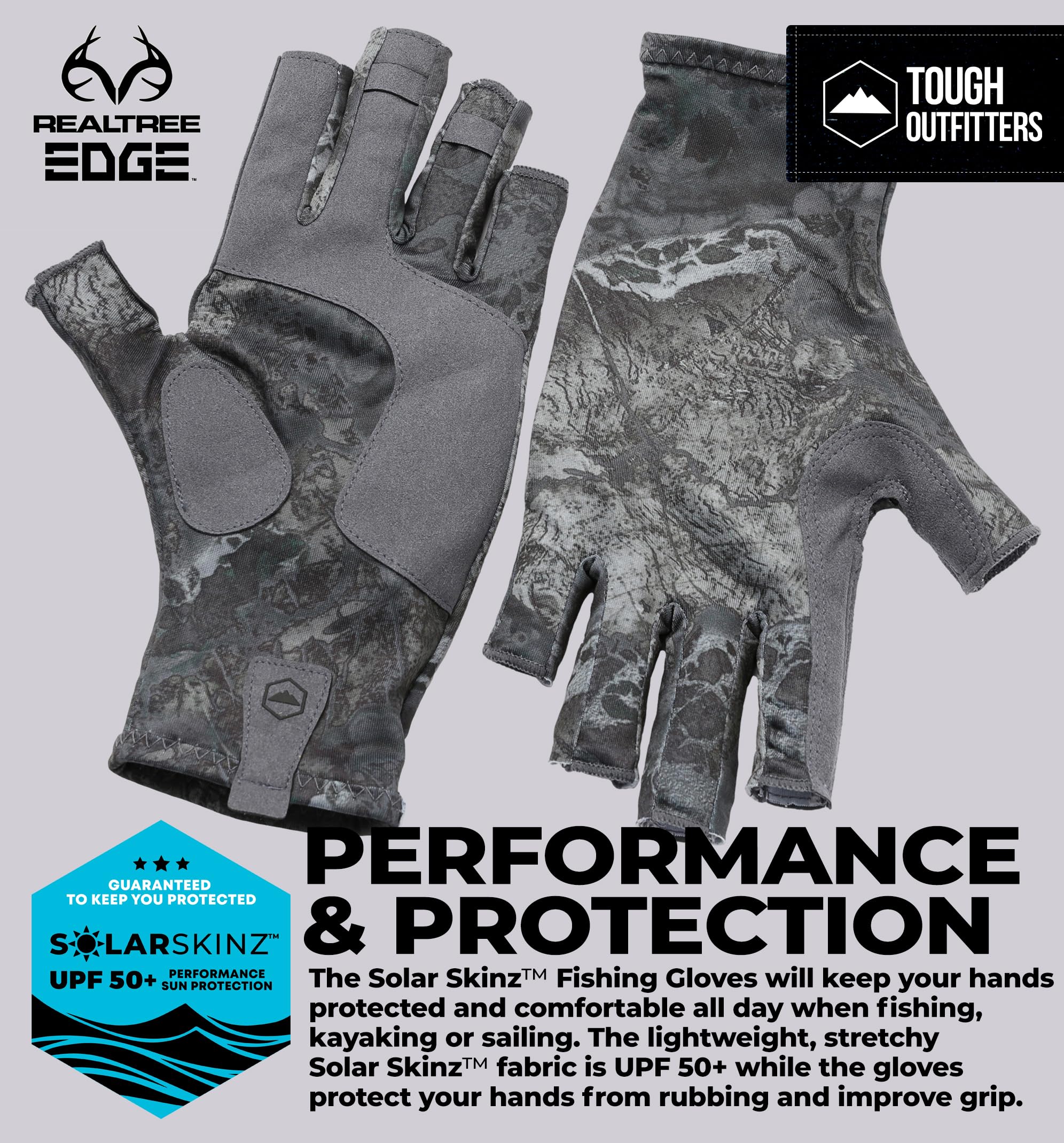 Tough Outdoors Fingerless UV Fishing Gloves - Men & Women - UPF 50+ Sun Protection - Kayaking & Sailing Gloves