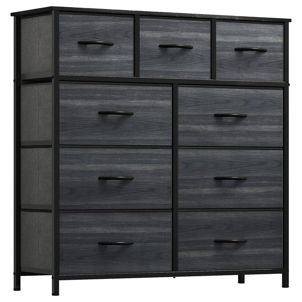 DWVO Dresser with 9 Drawers - Fabric Storage Tower, Organizer Unit for Living Room, Hallway, Closets - Sturdy Steel Frame, Wooden Top & Easy Pull Fabric Bins (Charcoal Black)