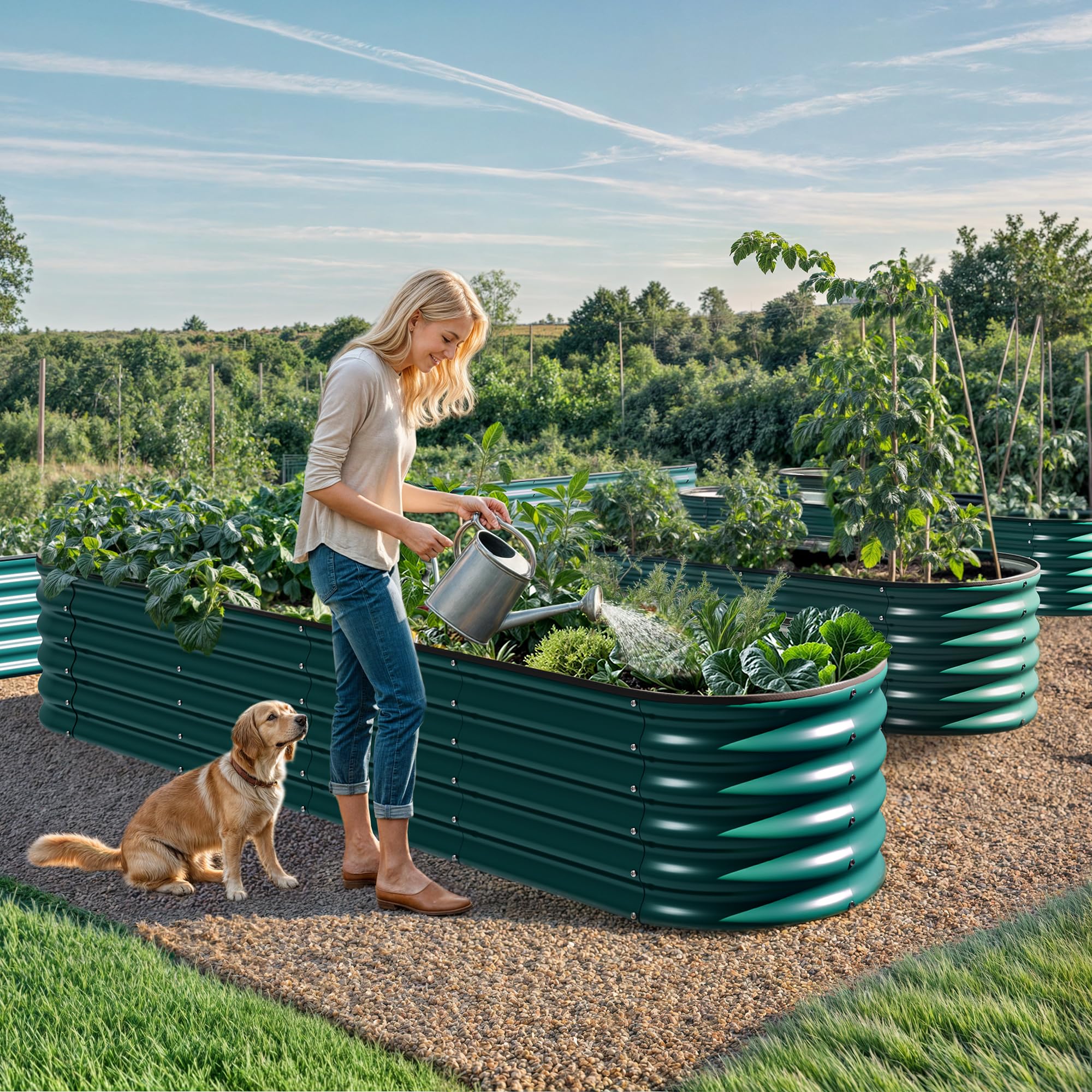 YITAHOME 17" Tall 9 in 1 Large Raised Garden Bed Kit, 8x2x1.4ft Galvanized Metal Planter Box with Gloves & Safety Rubber, Outdoor Above Ground Planters for Plants Vegetables Flowers, Green
