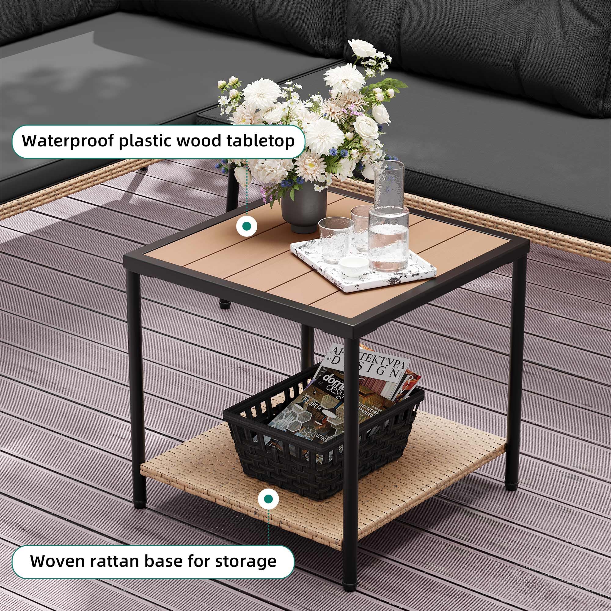 YITAHOME Patio Furniture Set, 3-Piece Outdoor Wicker Conversation Sectional L-Shaped Sofa with 4 Seater for Backyard, Porch, Boho Detachable Lounger with Cushions and Coffee Table - Black