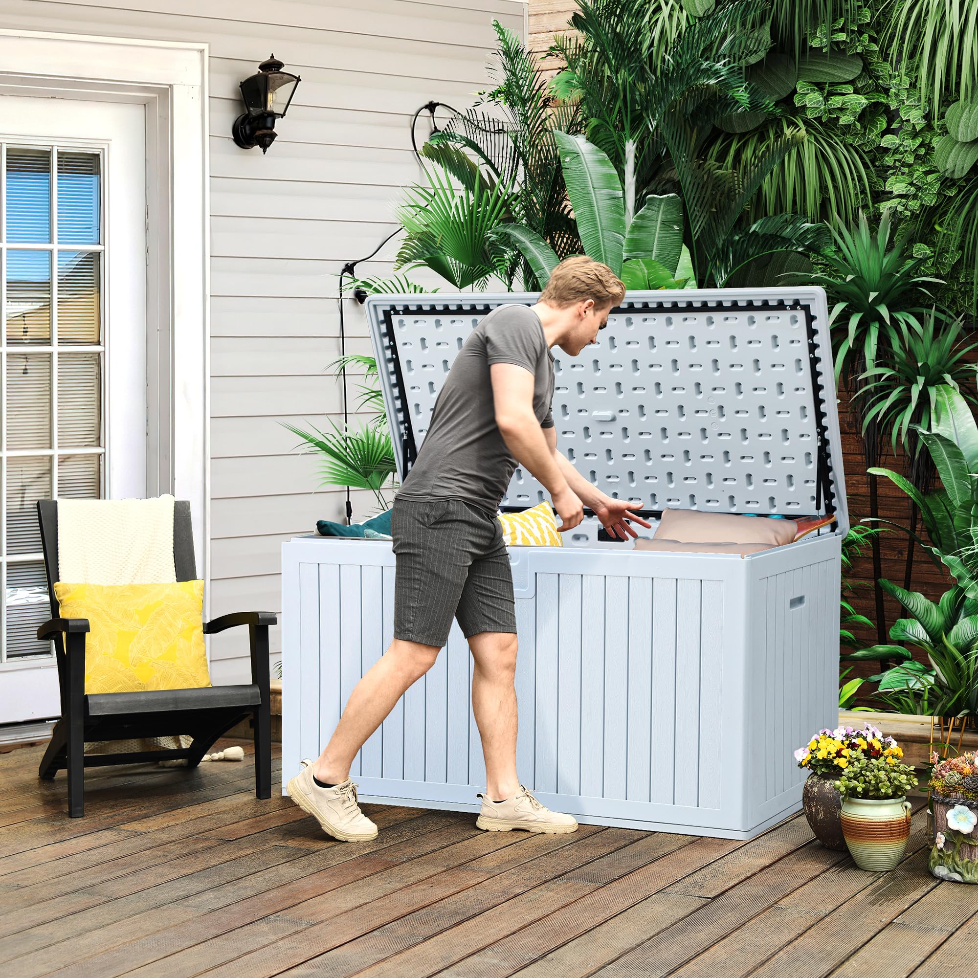 YITAHOME 230 Gallon Double-Wall Deck Box with Divider & Side Handles, Outdoor Large Storage for Patio Furniture Cushions, Garden Pool Accessories, Water Resistant & Lockable