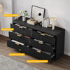 DWVO 6 Drawer Dressers, Chest of Drawers with Fluted Panel, Wide Versatile Storage Dresser Organizer for Living Room, Kitchen and Office, Black