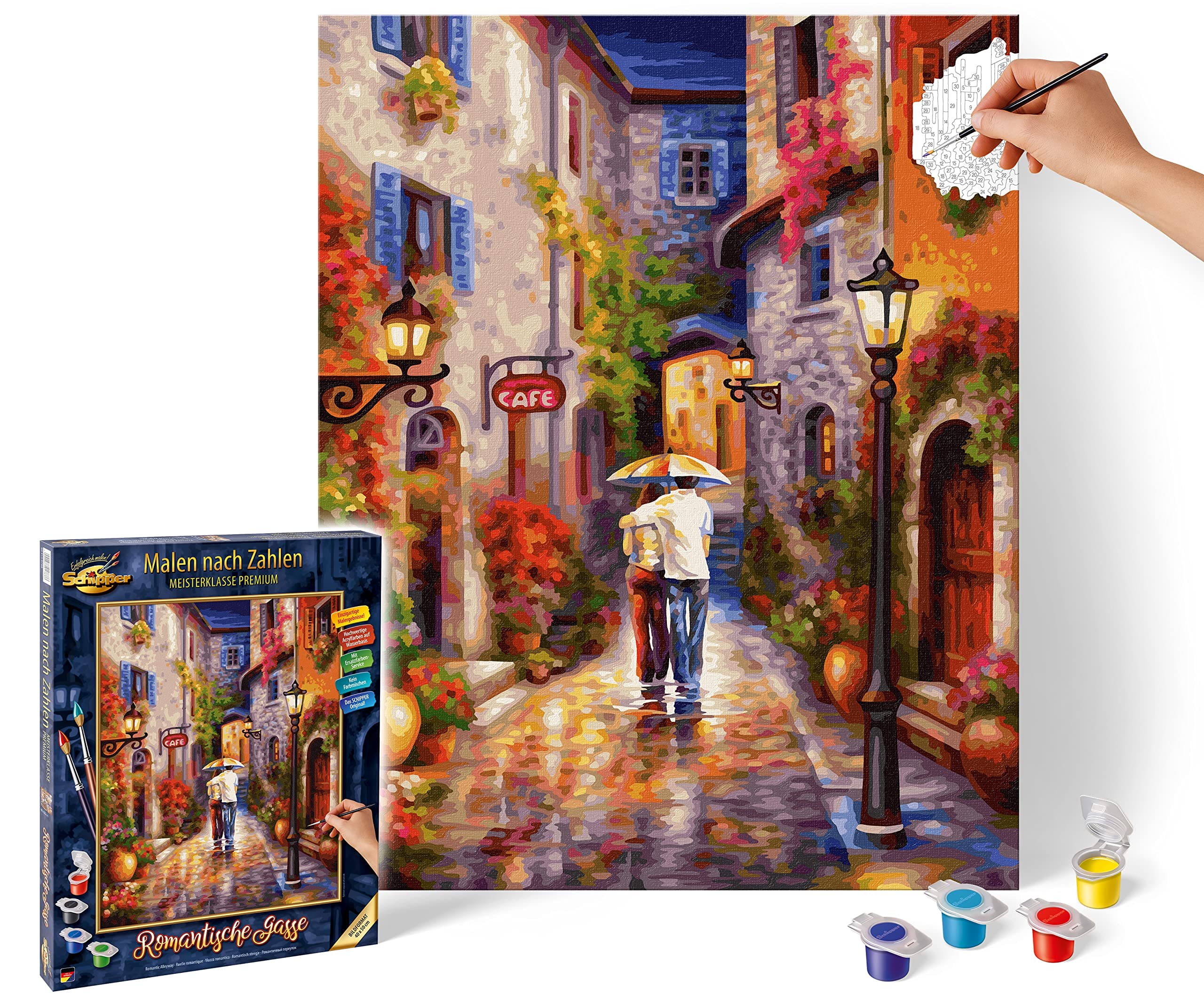 Noris Spiele MNZ-Romantische Schipper Paint Numbers – Romantic 609130788 Gasse, 40 x 50 cm Multicoloured, Colourful, 40x50 cm