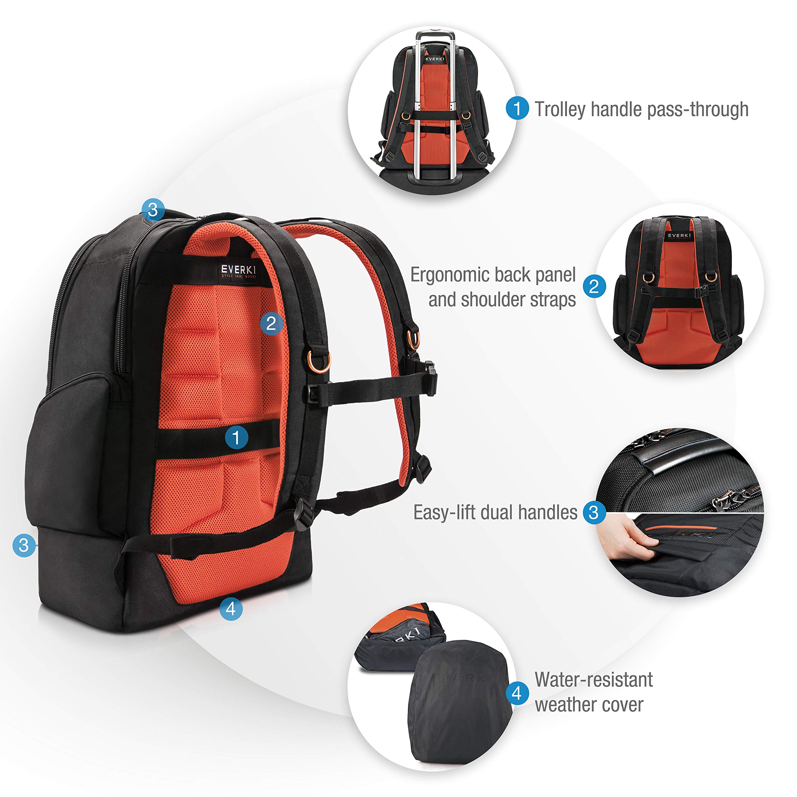 EVERKI ContemPRO 117 Large Gaming Laptop Backpack with Rain Cover - Spacious Business Travel Backpack for 17-18.4 Inch Laptops, Large Compartments, Gaming Bag for Men, 42-L Capacity, (EKP117B), Black