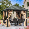YITAHOME 10X10FT Metal Hardtop Gazebo Outdoor Patio Single Top Canopy Galvanized Iron Aluminum Column Garden Tent Curtains Netting for Backyards Decks Lawns,Brown