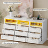 DWVO 9 Drawer Double Dresser with LED Ligh, Modern Chests of Drawers with Power Outlet, High White Storage Dresser with Charging Station-White