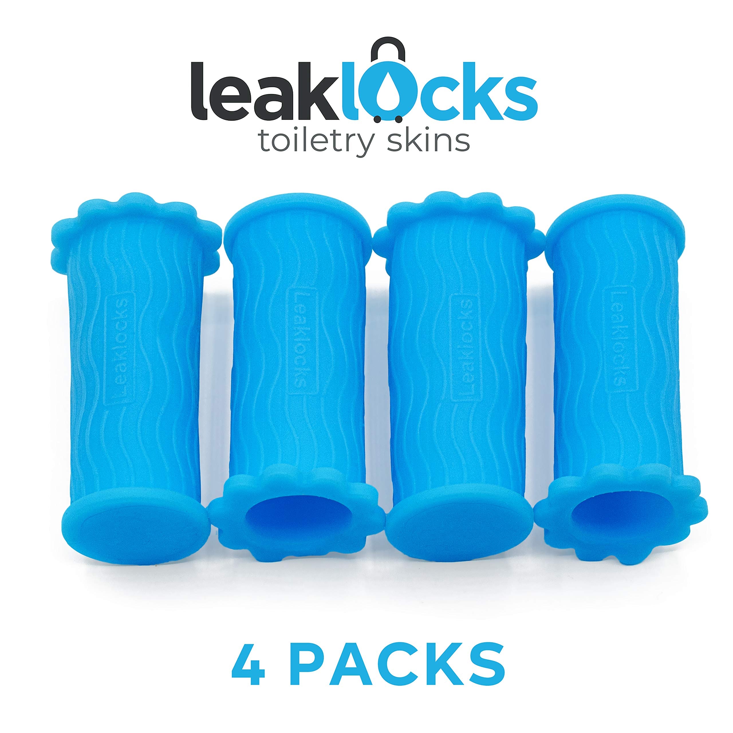 LeakLocks® Toiletry Skins™ Elastic Sleeve for Leak Proofing Travel Container in Luggage. For Standard and Travel Sized Toiletries. Reusable Accessory for Travel Bag Suitcase and Carry-on Luggage