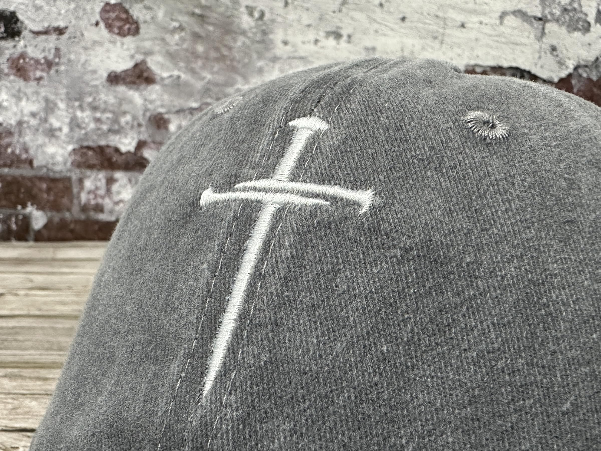 Hepandy Embroidered Three 3 Nails Cross Hat for Men, Christian Gifts for Women, Washed Gray Christ Jesus Hats Cotton Baseball Cap