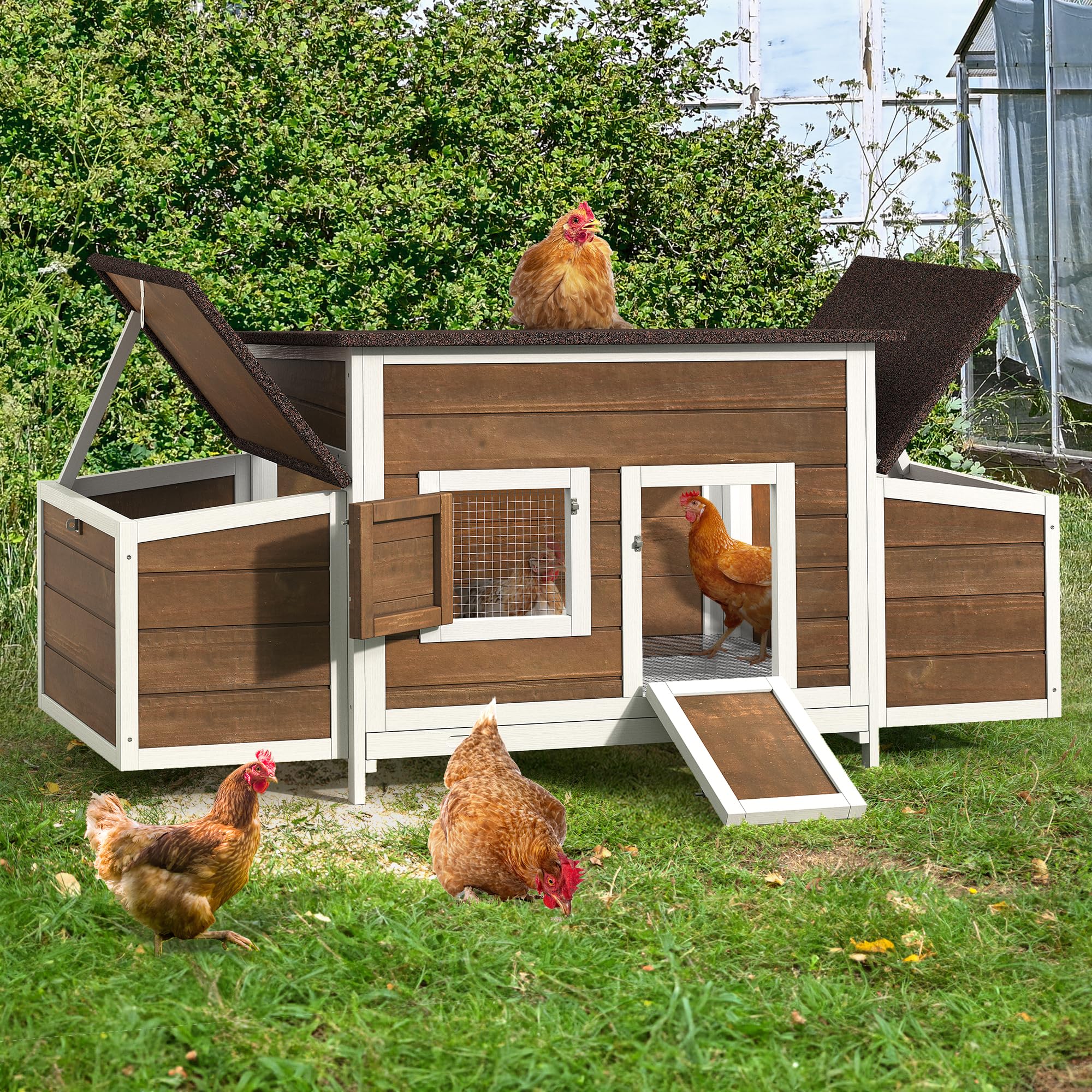 YITAHOME Chicken Coop 11.5ft² Large Wooden Chicken House Chicken Pen Outdoor with 2 Nesting Boxes Poultry Cage Rabbit Hutch Duck Cage with Weatherproof Roof (Brown)