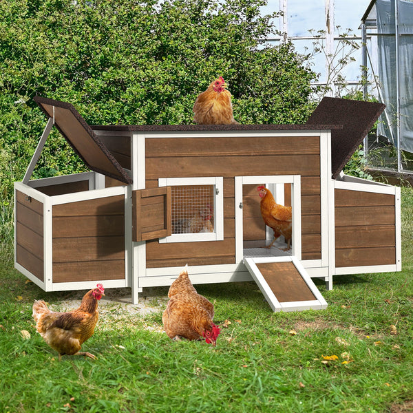 YITAHOME Chicken Coop 11.5ft² Large Wooden Chicken House Chicken Pen Outdoor with 2 Nesting Boxes Poultry Cage Rabbit Hutch Duck Cage with Weatherproof Roof (Brown)