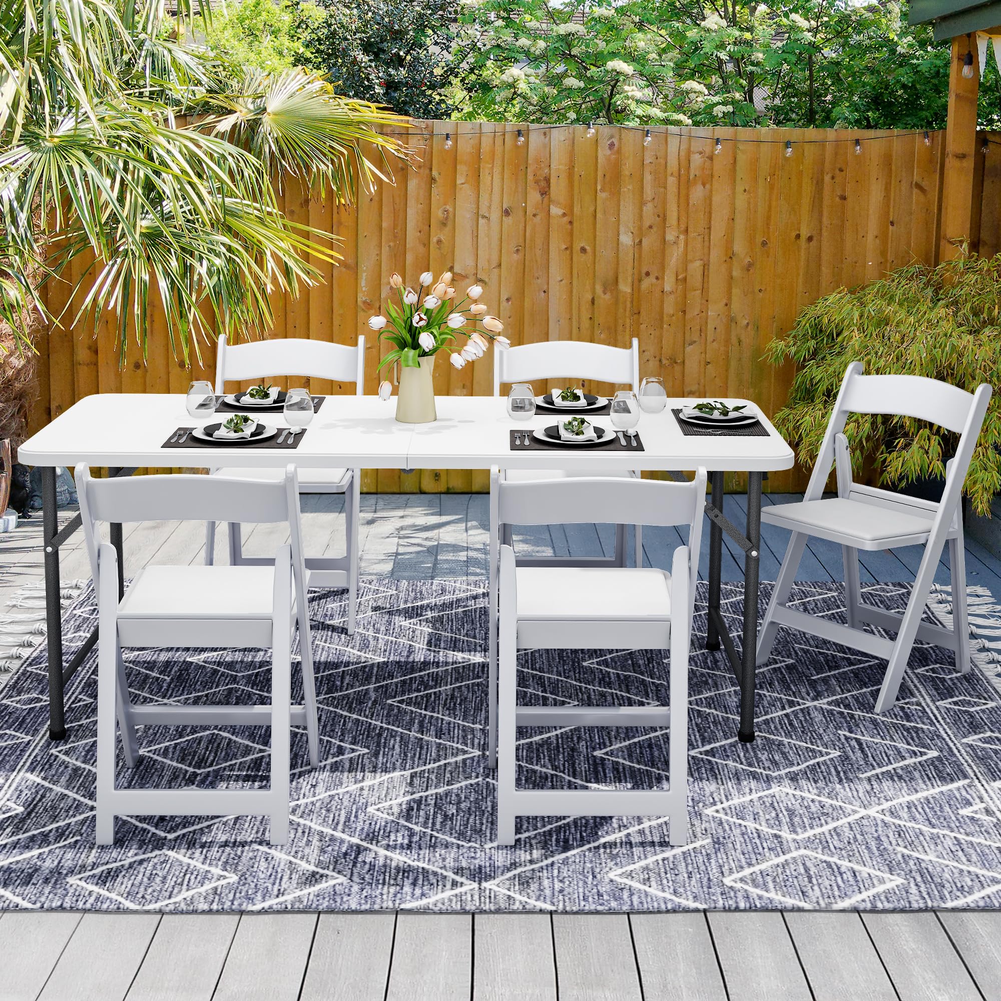 YITAHOME 6FT Folding Table, Outdoor Folding Table w/Heavy Duty HDPE Tabletop, Rectangle Folding Tables w/Portable Carrying Handle for Picnic, Parties, Camping & Indoor Activities, White