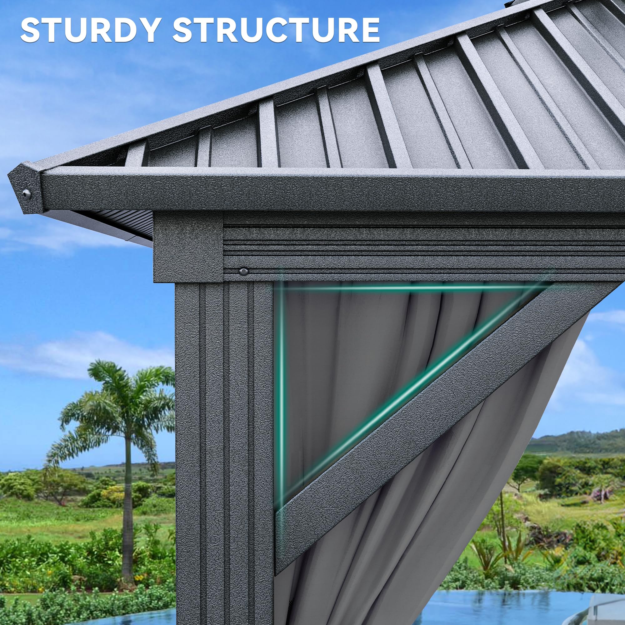 YITAHOME 10X10FT Hard Top Metal Gazebo Patios Double Roof Canopy Aluminum Frame Garden Gazebo Tent Curtains Netting for Patios Backyards Decks Lawns Gray