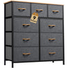 DWVO Dresser with 9 Drawers - Fabric Storage Tower, Organizer Unit for Living Room, Hallway, Closets - Sturdy Steel Frame, Wooden Top & Easy Pull Fabric Bins (Dark Black Grey)