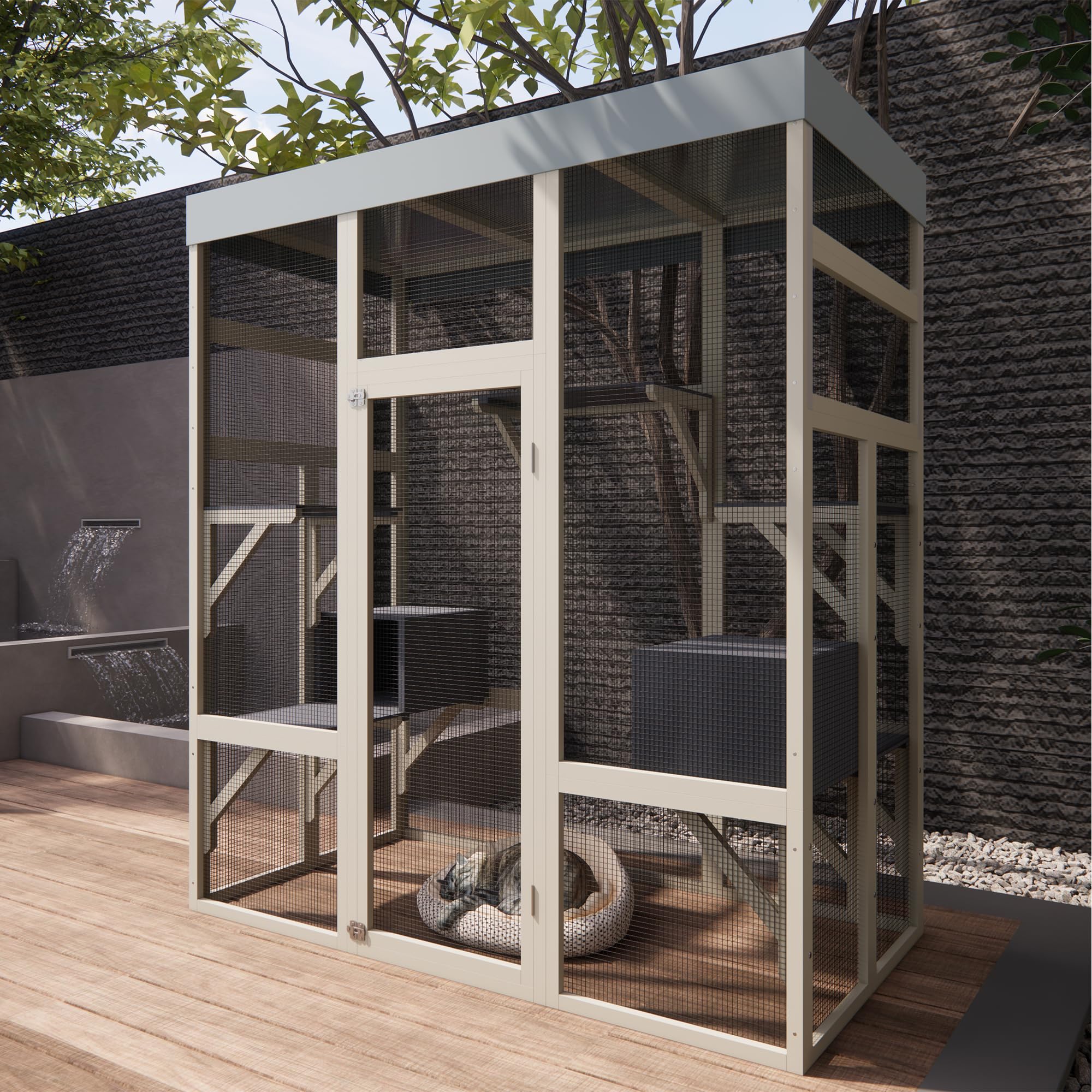70” Catio Outdoor Cat Enclosure, Large Wood Cats House, Catio Window Cat Enclosure, Jumping Platform & 2 Napping Resting Box