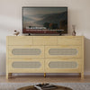 DWVO Natural Rattan 7 Drawer Dressers - Oak Wooden Dresser Chest of Drawers with Golden Handles - Modern Large Closet Boho Dressers Storage Cabinet for Living Room/Hallway/Entryway