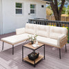 YITAHOME Patio Furniture Set, 3-Piece Outdoor Wicker Conversation Sectional L-Shaped Sofa with 4 Seater for Backyard, Porch, Boho Detachable Lounger with Cushions and Coffee Table - Beige