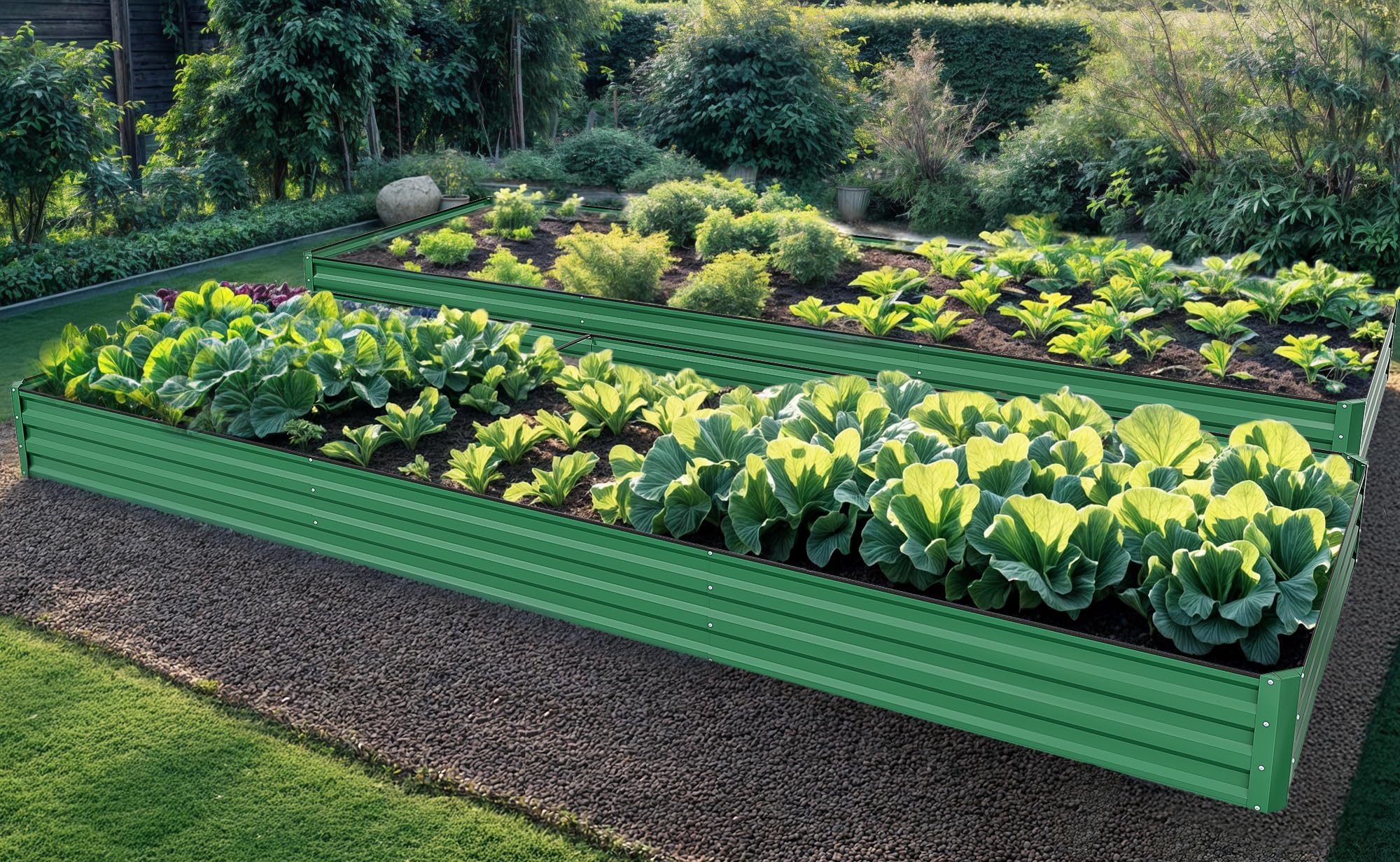 YITAHOME 12x4x1ft Large Raised Garden Bed Kit, Galvanized Metal Planter Box with Gloves, Ground Nails, Support Rod & Safety Rubber, Outdoor Above Ground Planters for Plants Vegetables Flowers, Green