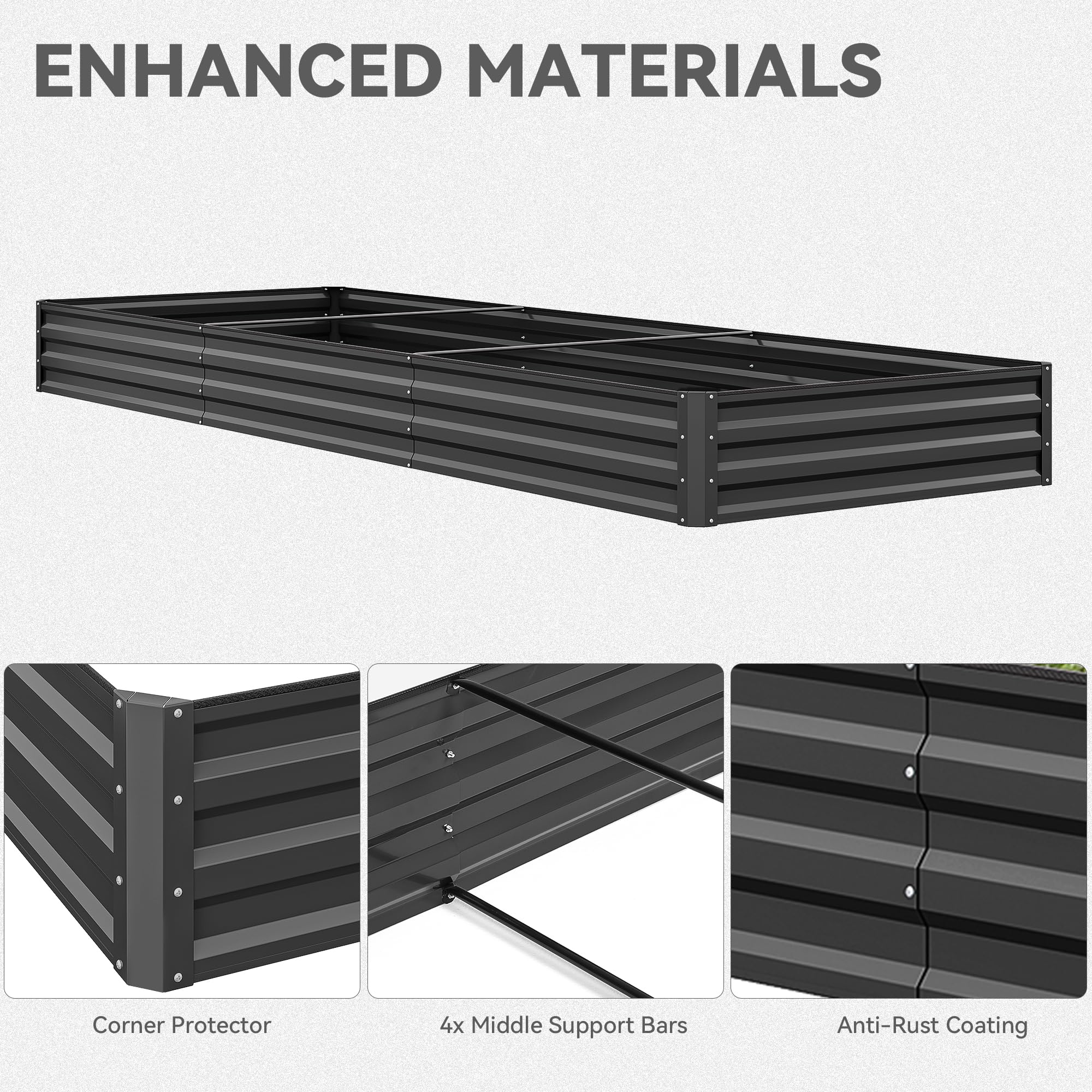 YITAHOME 12x4x1ft Large Raised Garden Bed Kit, Galvanized Metal Planter Box with Gloves, Ground Nails, Support Rod & Safety Rubber, Outdoor Above Ground Planters for Plants Vegetables Flowers, Black