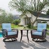 3-Piece Swivel Rocking Patio Chairs Set with 2 360-Degree Swivel Rocking Chairs and Tempered Glass Top Side Tabl, Outdoor Wicker Patio Bistro Set With Thickened Cushions for Poolside/Garden/Deck（Blue）