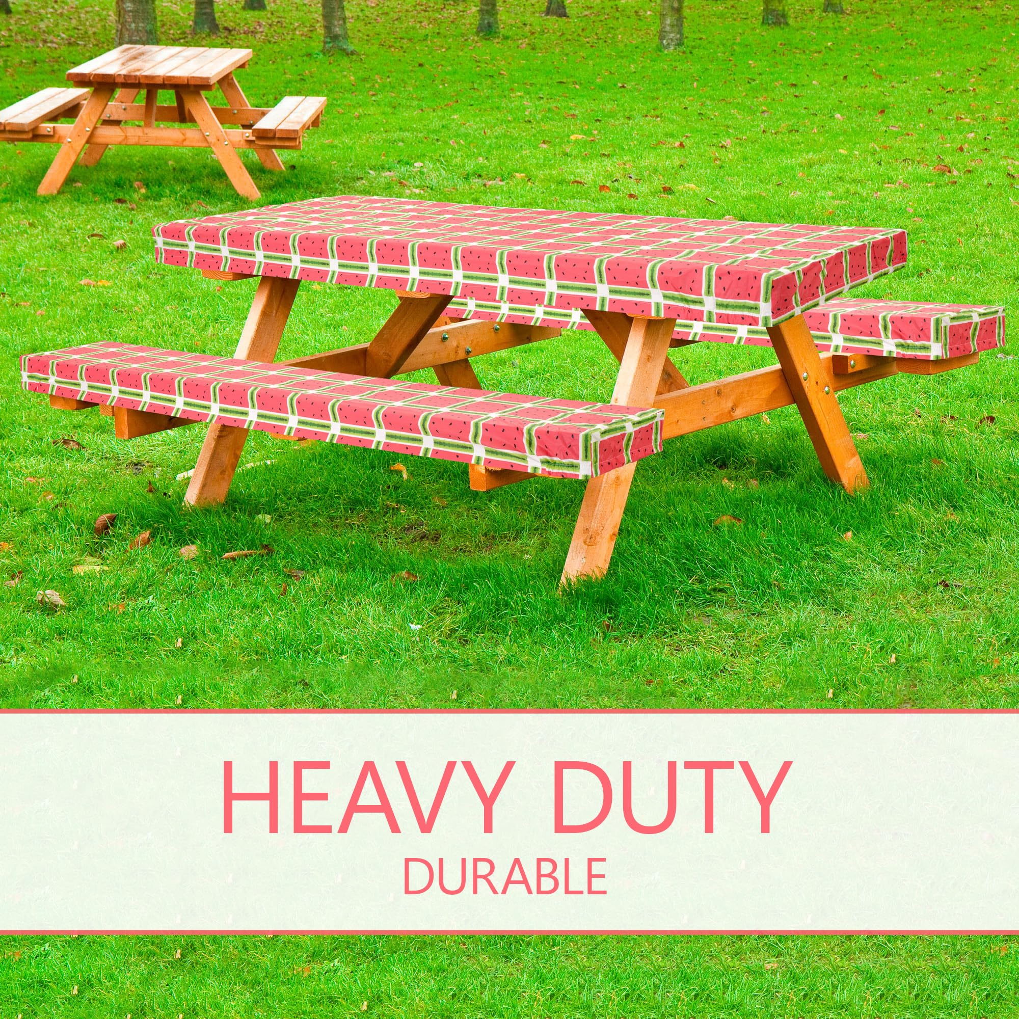 LINPRO 6ft Picnic Table Cover with Bench Covers Vinyl Fitted Picnic Table Covers with Elastic Camping Essentials and Picnic Tablecloth and RV Accessories