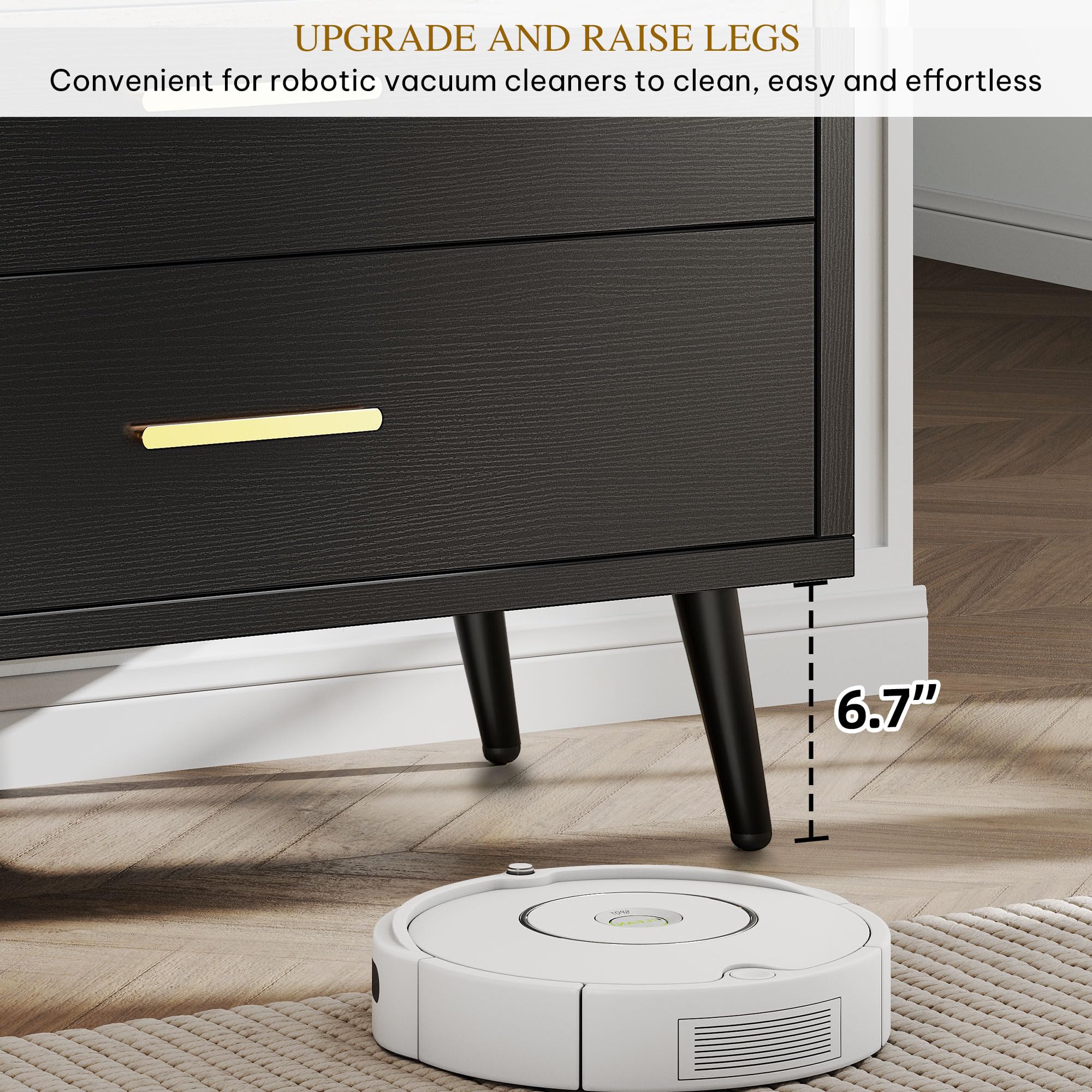 DWVO Black 6 Drawers Dresser/Modern Wood Dresser Chest of Drawers with Black Metal Handle＆Anti-Tipping Device/Modern Double Storage Cabinet for Entryway/Living Room