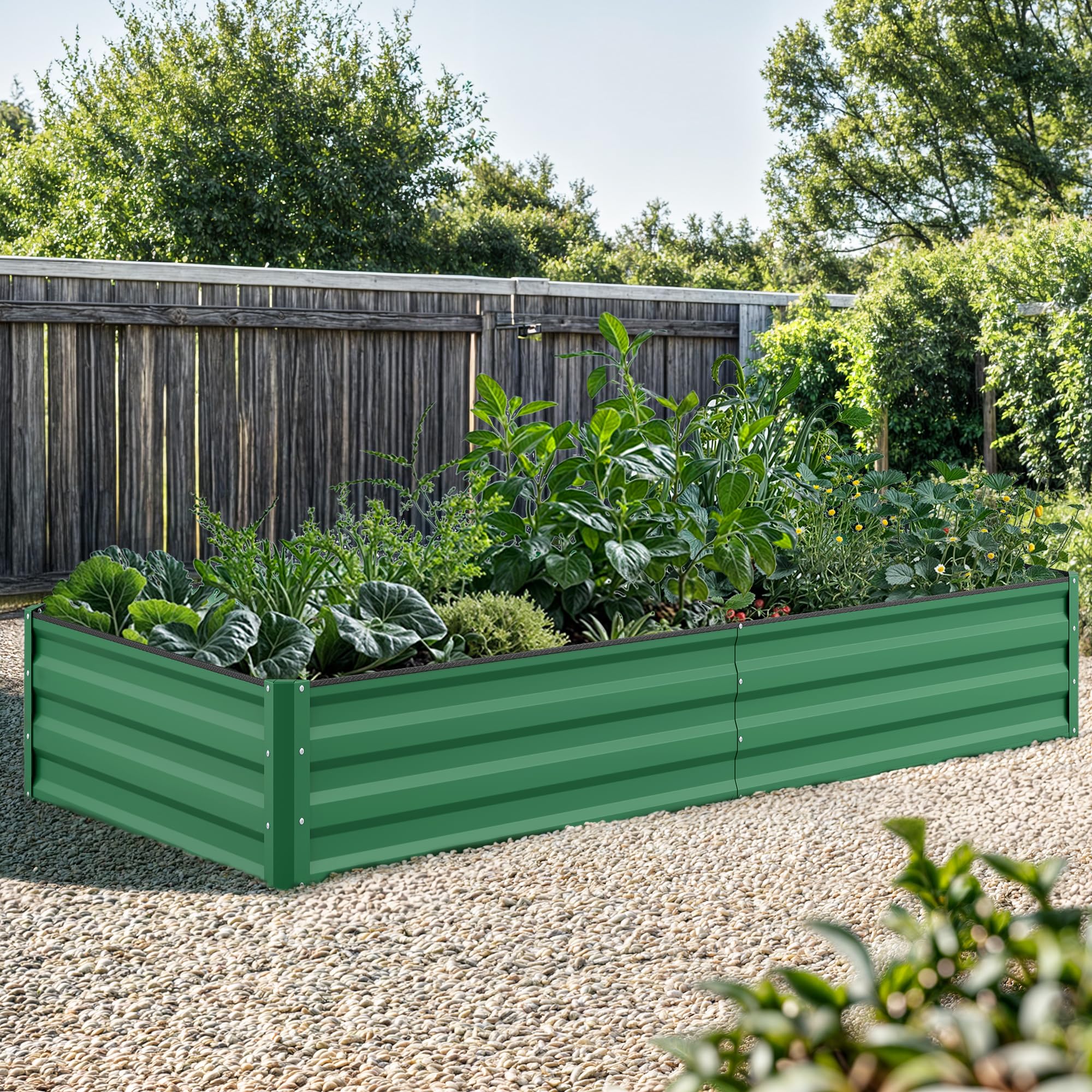 YITAHOME 8x4x1ft 2pcs Large Raised Garden Bed Kit, Galvanized Metal Planter Box with Gloves, Ground Nails & Safety Rubber, Outdoor Above Ground Planters for Plants Vegetables Flowers, Green