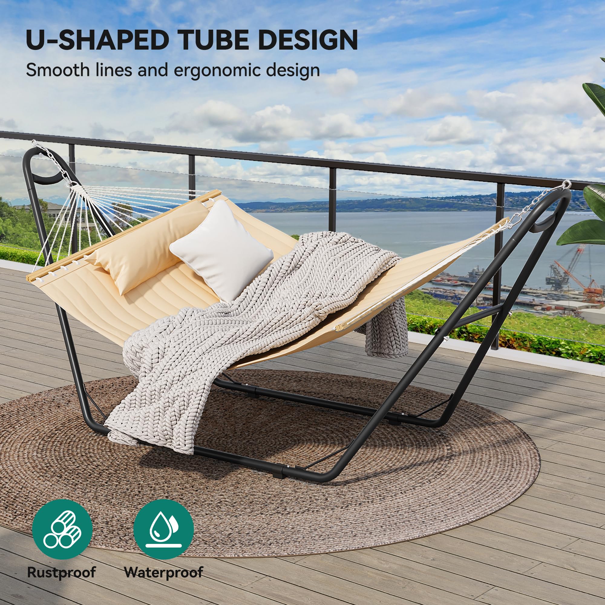 YITAHOME Hammock with Stand Included Hammock Heavy Duty Hammocks Waterproof Portable Hammock with Pillow Storage Bags 450lbs for Outdoors, Backyard, Beige