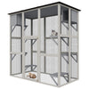 Catio Outdoor Cat Enclosure, Large Walk in Cat Cage, Wood Cat House for Cats with Six Platforms, Large Door, Waterproof Roof