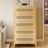 GOOBED Natural Rattan 5 Drawer Dressers Wooden Chest of Drawers with Golden Handles - Modern Large Boho Dressers Storage Cabinet for Living Room Hallway/Entryway Oak Nature