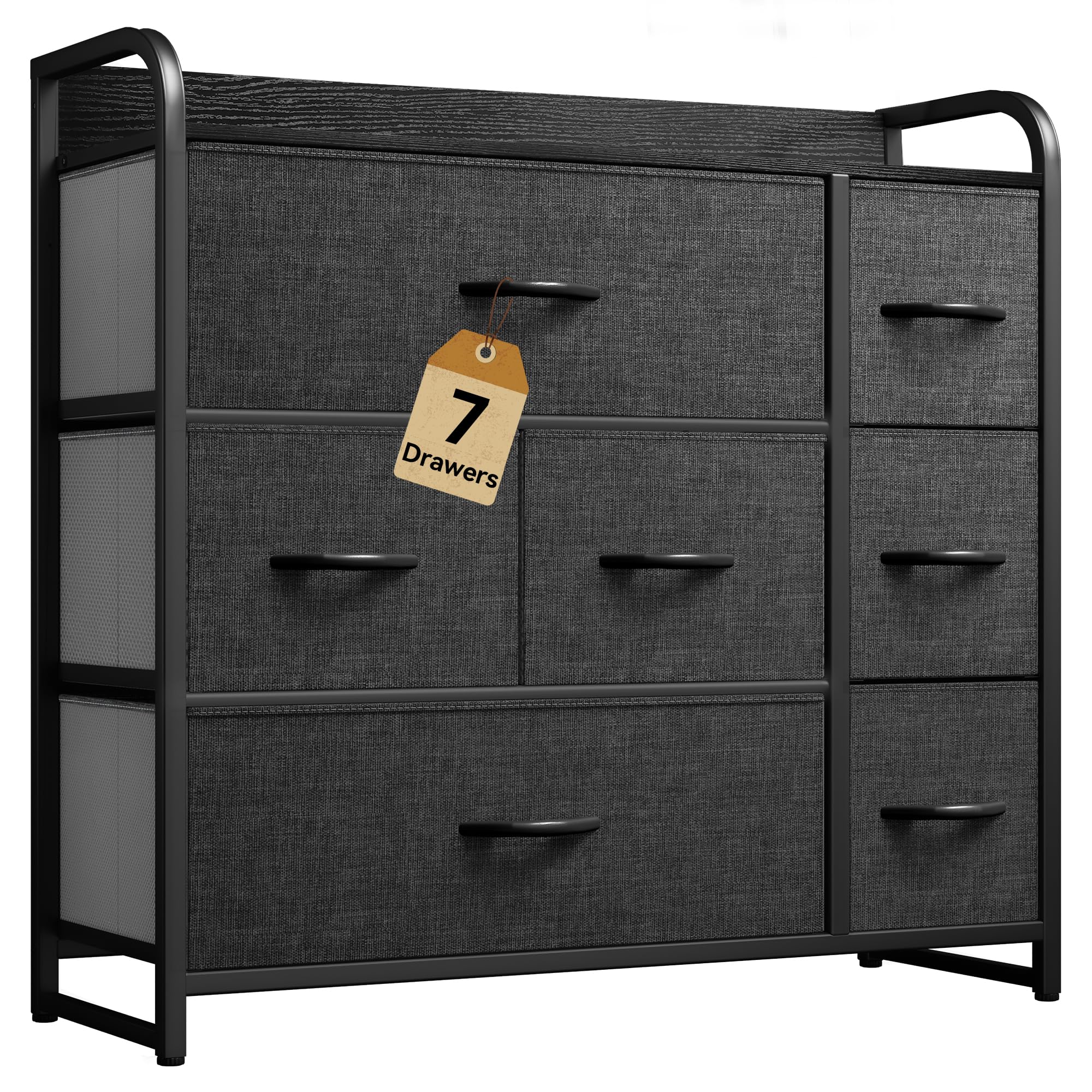 DWVO 7 Drawers Dresser, Organizer Unit for Bedroom, Fabric Dresser Storage Tower for Hallway, Entryway, Closets, Sturdy Steel Frame, Wooden Top