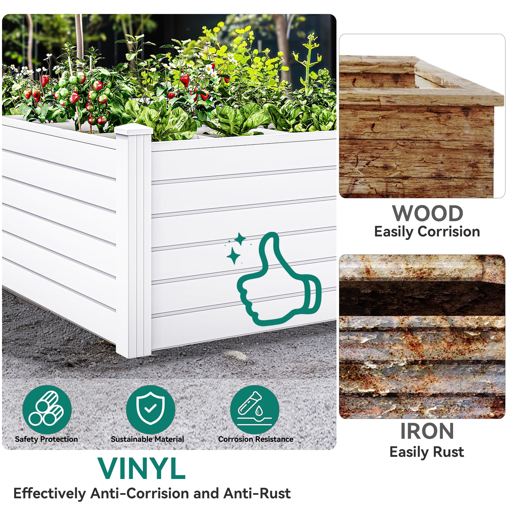 YITAHOME 4x4x2 FT Plastic Raised Garden Bed Kit, Large Outdoor Above Ground Planter Box with Growth Grid for Plants, Vegetables, and Flowers, Easy Installation, White