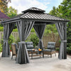 YITAHOME 10X10FT Hard Top Metal Gazebo Patios Double Roof Canopy Aluminum Frame Garden Gazebo Tent Curtains Netting for Patios Backyards Decks Lawns Gray