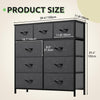 GOOBED Dresser with 9 Drawers - Fabric Storage Tower, Tall Chest Organizer Unit for Living Room, Entryway with Sturdy Steel Frame, Wooden Top, Cool Black Grey