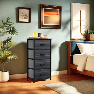 GOOBED Dresser with 4 Drawers - Fabric Storage Tower, Organizer Unit for Bedroom, Hallway, Closets - Sturdy Steel Frame, Wooden Top & Easy Pull Fabric Bins
