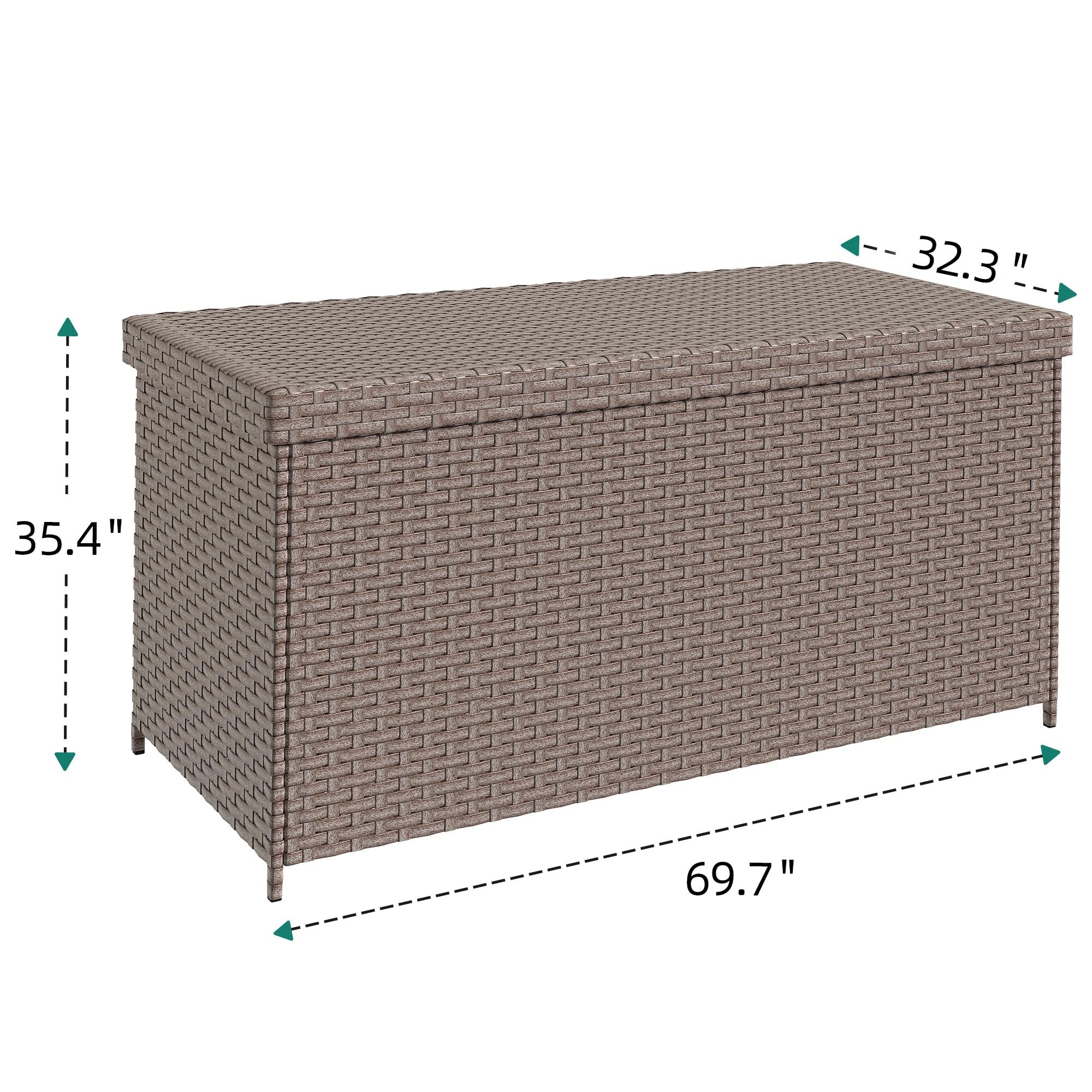 DWVO 260Gal XXL Outdoor Storage Box | All-Weather PE Wicker Deck Box with Waterproof Inner Bag & Elevated Feets | Patio, Pool, Garden Tools Container (Brown)