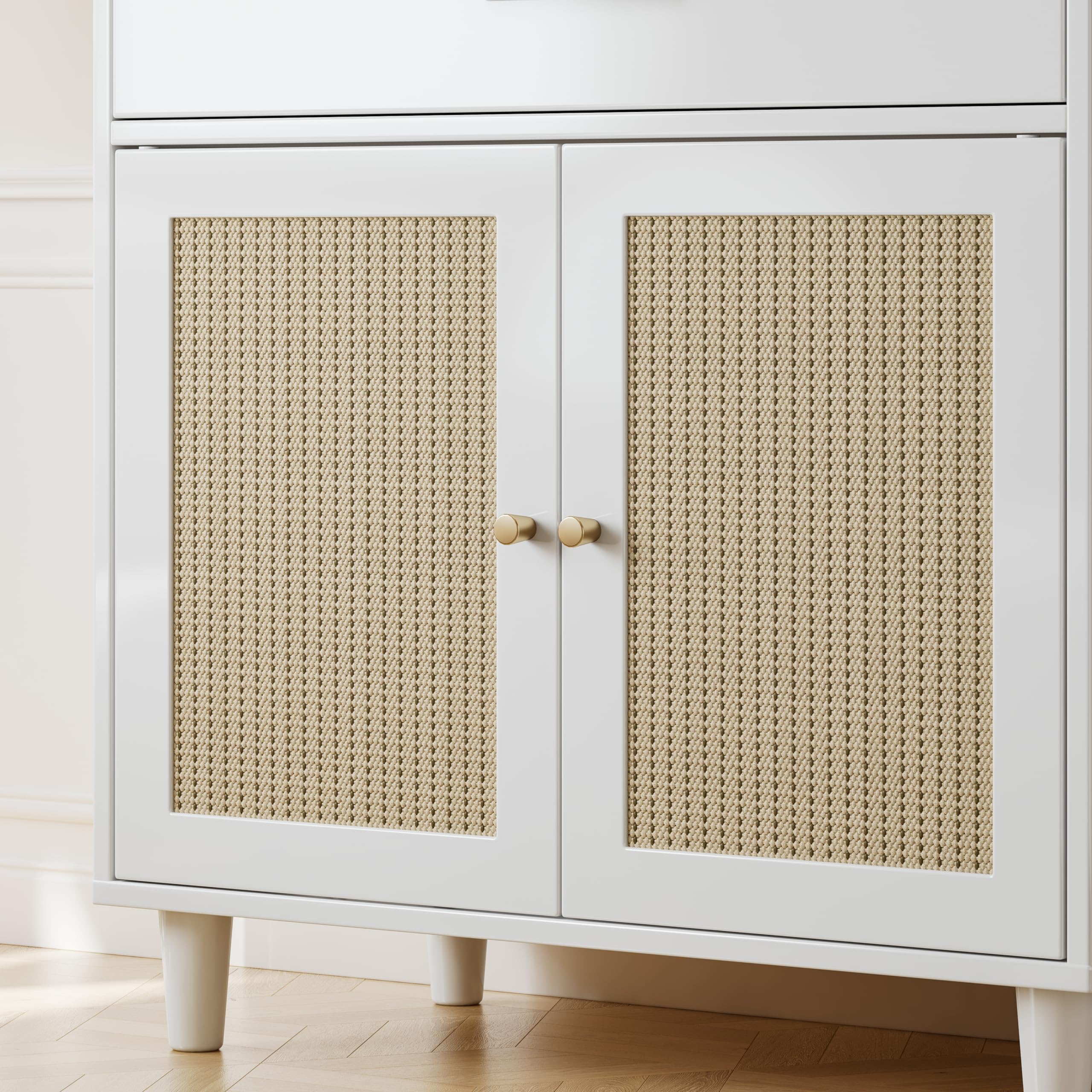 Hidden Cat Litter Box Furniture, 32'' Wood Litter Box Enclosure With Drawer and 2 Sisal Doors, Cat Kitty Litter Box Cabinet Side Cabinet With Storage White