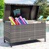 YITAHOME 200 Gallon Large Wicker Deck Box w/Storage Net, Rattan XL Outdoor Storage Box Patio Cushion Storage, Waterproof Storage Box for Patio Furniture, Garden Tools, Pool Sports Equipment (Grey)