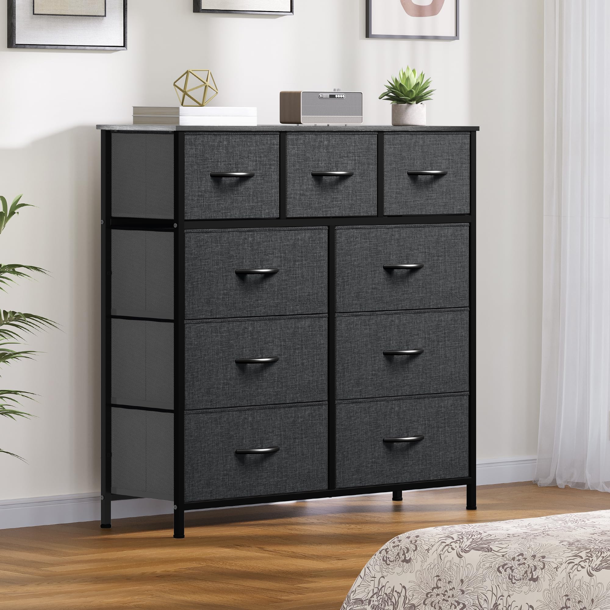 DWVO 9 Drawers Dresser for Bedroom, Fabric Storage Tower for Living Room, Entryway
