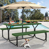 DWVO 6FT Picnic Table, Heavy Duty Outdoor Picnic Table and Bench w/Umbrella Hole, Resin Tabletop & Stable Steel Frame Ideal for Yard Patio Lawn Party, Green