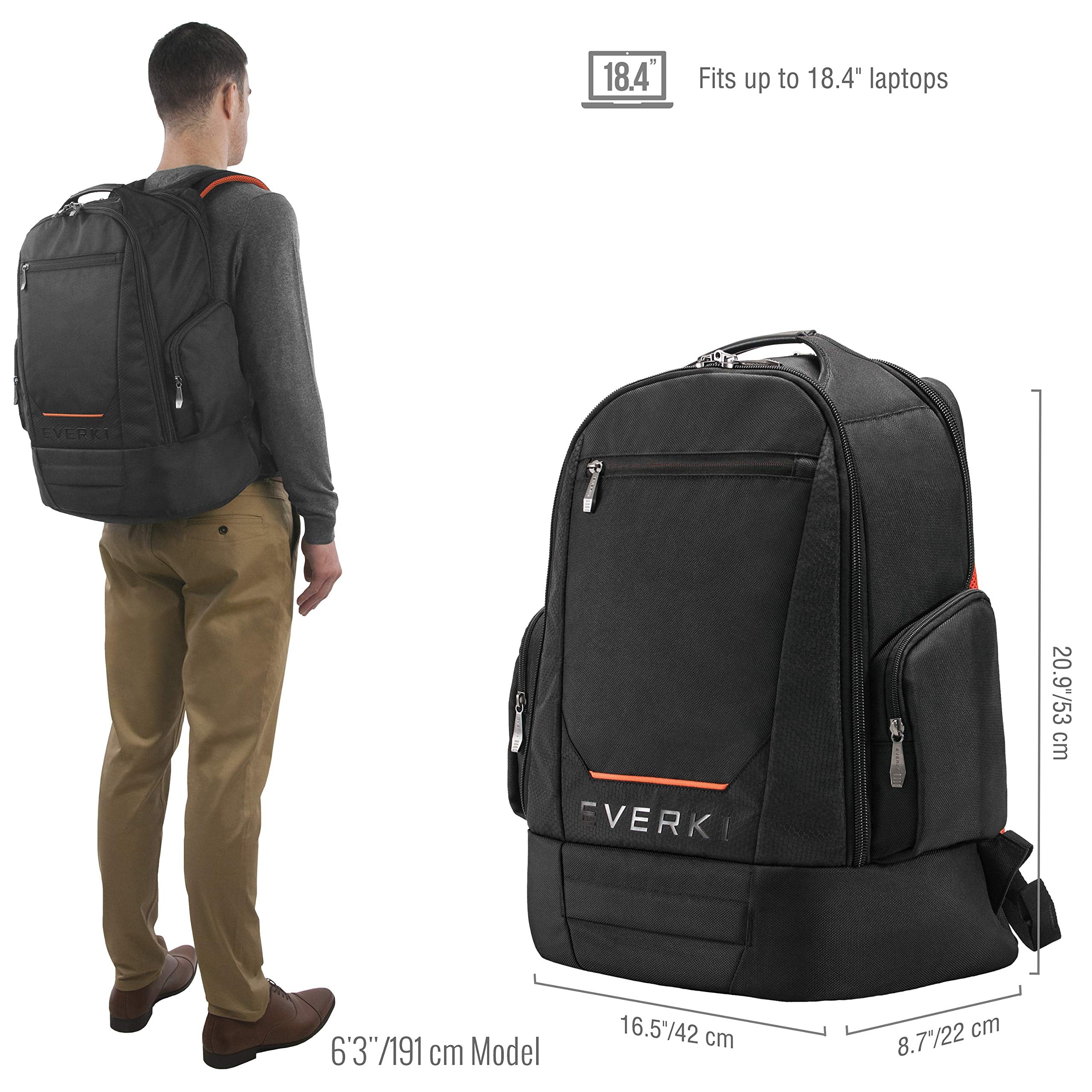 EVERKI ContemPRO 117 Large Gaming Laptop Backpack with Rain Cover - Spacious Business Travel Backpack for 17-18.4 Inch Laptops, Large Compartments, Gaming Bag for Men, 42-L Capacity, (EKP117B), Black