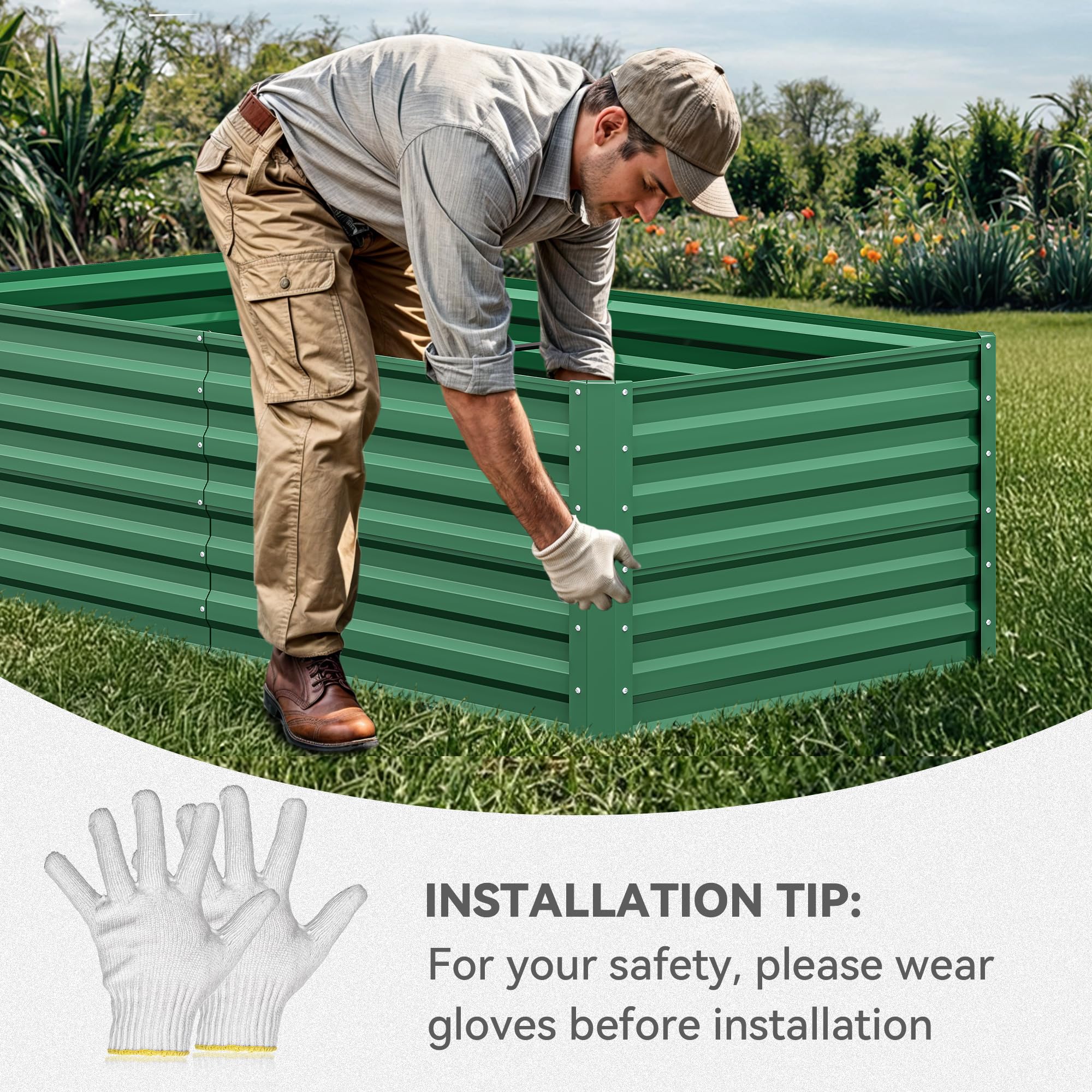 YITAHOME 6x3x2ft 2pcs Large Raised Garden Bed Kit, Galvanized Metal Planter Box with Gloves, Ground Nails, Support Rod, Outdoor Above Ground Planters for Plants Vegetables Flowers, Green