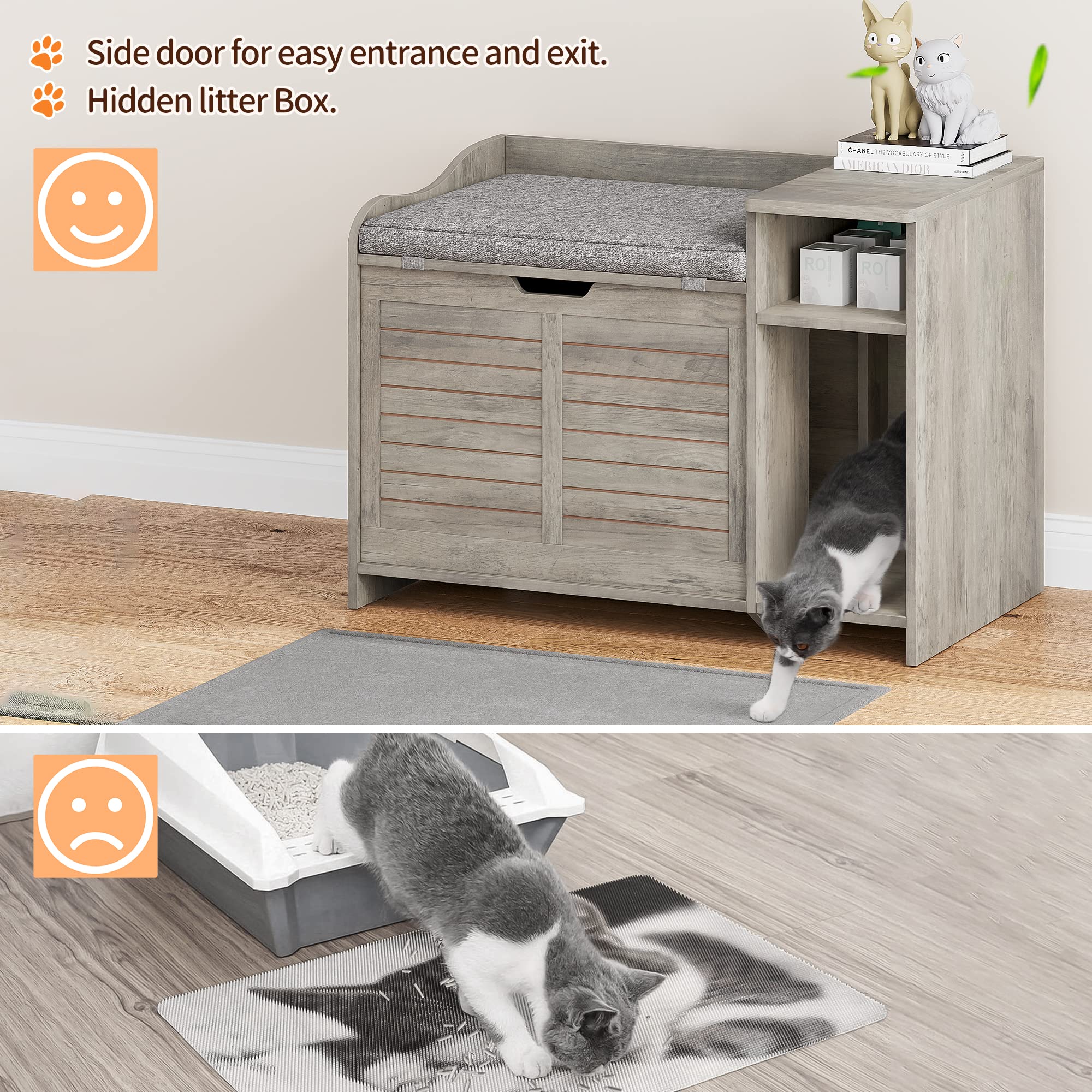 IDEALHOUSE Litter Box Enclosure with Top Opening with Cushion, Cat Litter Box Furniture Hidden, Litter Box Hidden, Cat House, Privacy Cat Litter Box Cabinet