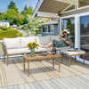 YITAHOME Patio Furniture Set, 6 Pieces Outdoor Rattan Woven Sectional Sofa Patio Loveseat with Ottoman and and Side Table, Conversation Set for Backyard, Porch, Boho - Beige