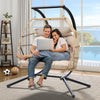 YITAHOME 2 Person Hanging Egg Swing Chair with Stand Egg Chair Wicker Indoor Outdoor Hammock with Cushions 550lbs for Patio, Bedroom, Garden and Balcony, Khaki(Stand Included)