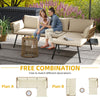 DWVO 3 Pieces Patio Furniture Set, Wicker Conversation Sectional Sofa, L-Shaped Sofa with 4 Seater for Backyard, Porch, Boho Detachable Lounger with Cushions and Coffee Table - Beige