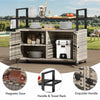 YITAHOME XL Outdoor Storage Cabinet, Outdoor Storage Cart with Wheels and Black Glass Table Top for Patio, Outdoor Cabinet for Poolside and Backyard (Gray Gradient)