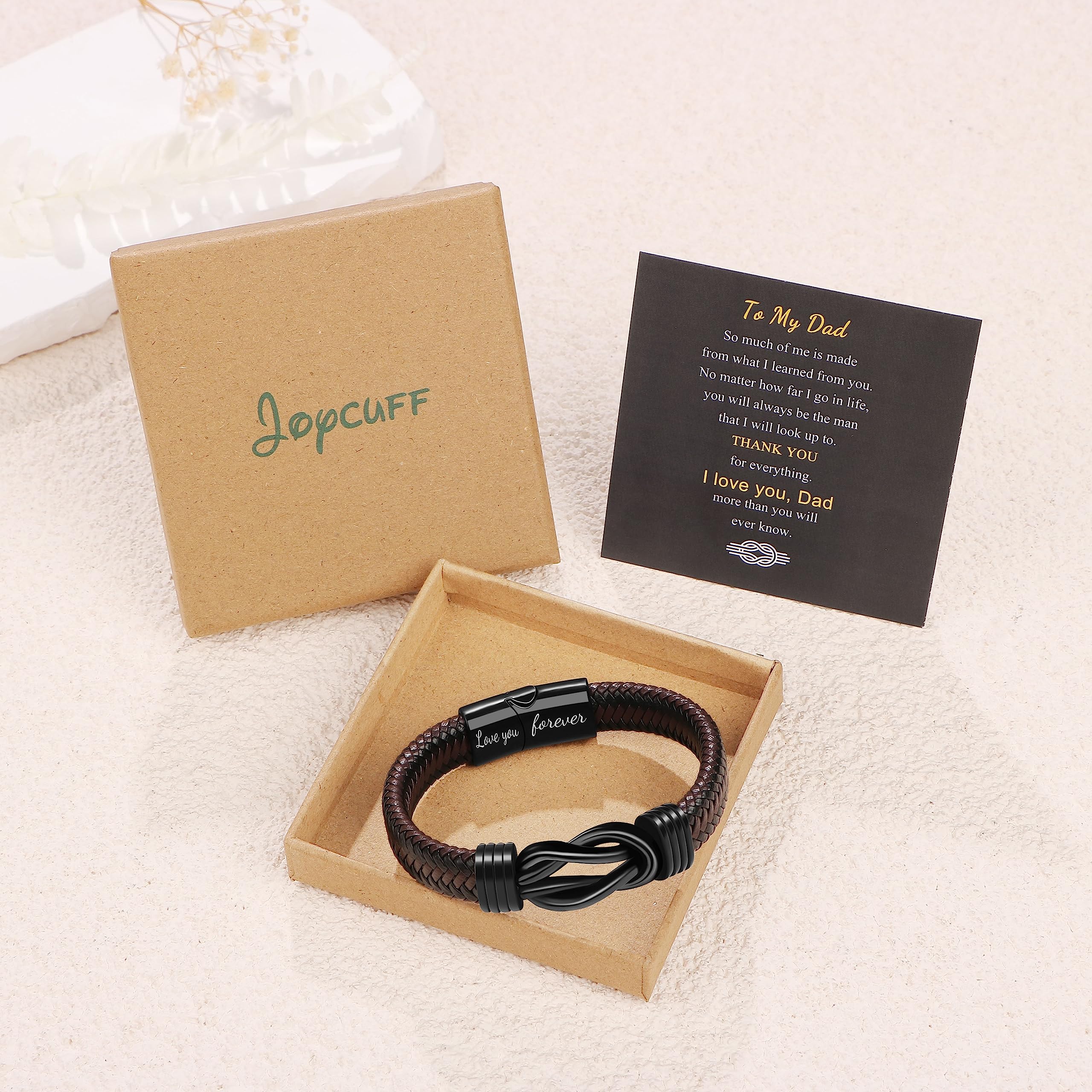 Gift for Men Infinity Bracelet for Men Dad Husband Boyfriend Son Grandson Brother Nephew Uncle Brown Braided Leather Forever Linked Together Stainless Steel Engraved with Love You Forever Jewelry