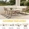 DWVO 4 Pieces Patio Furniture Set Outdoor Wicker Conversation Sectional L-Shaped Sofa with 2-Tier Coffee Table and Thick Cushions Outdoor sectional with 5 Seater for Backyard Porch (Beige)