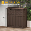 DWVO 76 Gallon Garbage Dual Can, Resin Outdoor Trash Can with Tiered Lid and Drip Tray, Waterproof Trash Bin for Patio, Kitchen, Backyard(Brown)